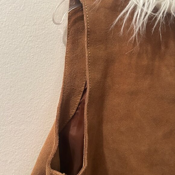 Free People x Understated Leather Indigo River Brown Faux Fur Lined Vest NEW - Picture 9 of 16